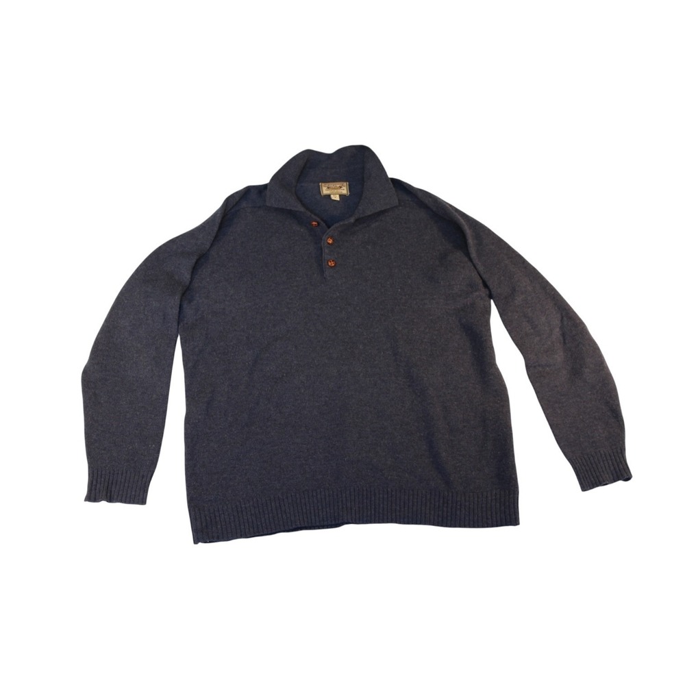 Cabela's Outfitter Series Sweater Mens XL Blue Lambswool Quarter Button Outdoor
